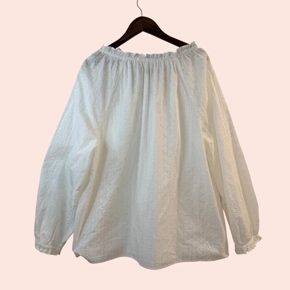 Talbots Women's XL White Eyelet Embroidered Peasant Blouse Ruffle Boho Top - Picture 3 of 6